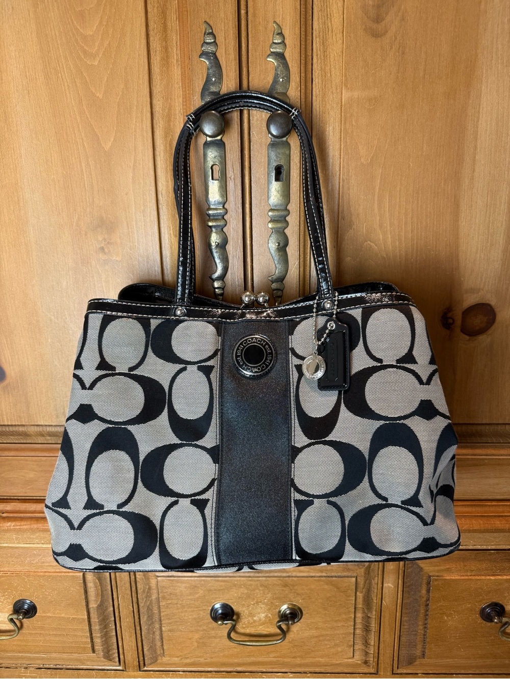 Coach Signature Stripe Carryall Satchel Handbag
